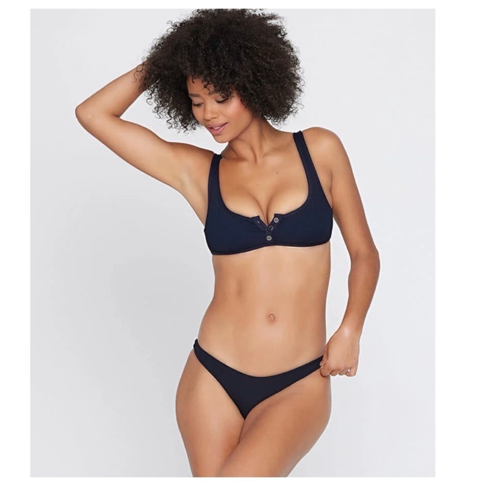 L*Space | Hipster Fit Ribbed Camacho Full Bikini Bottom Black | S
